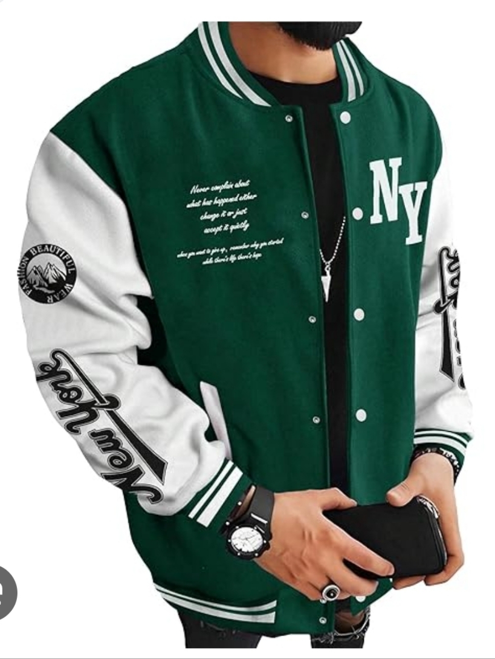 Nwot Amazon Green & White NY Letterman Jacket Men's Classic Varsity Coat College
